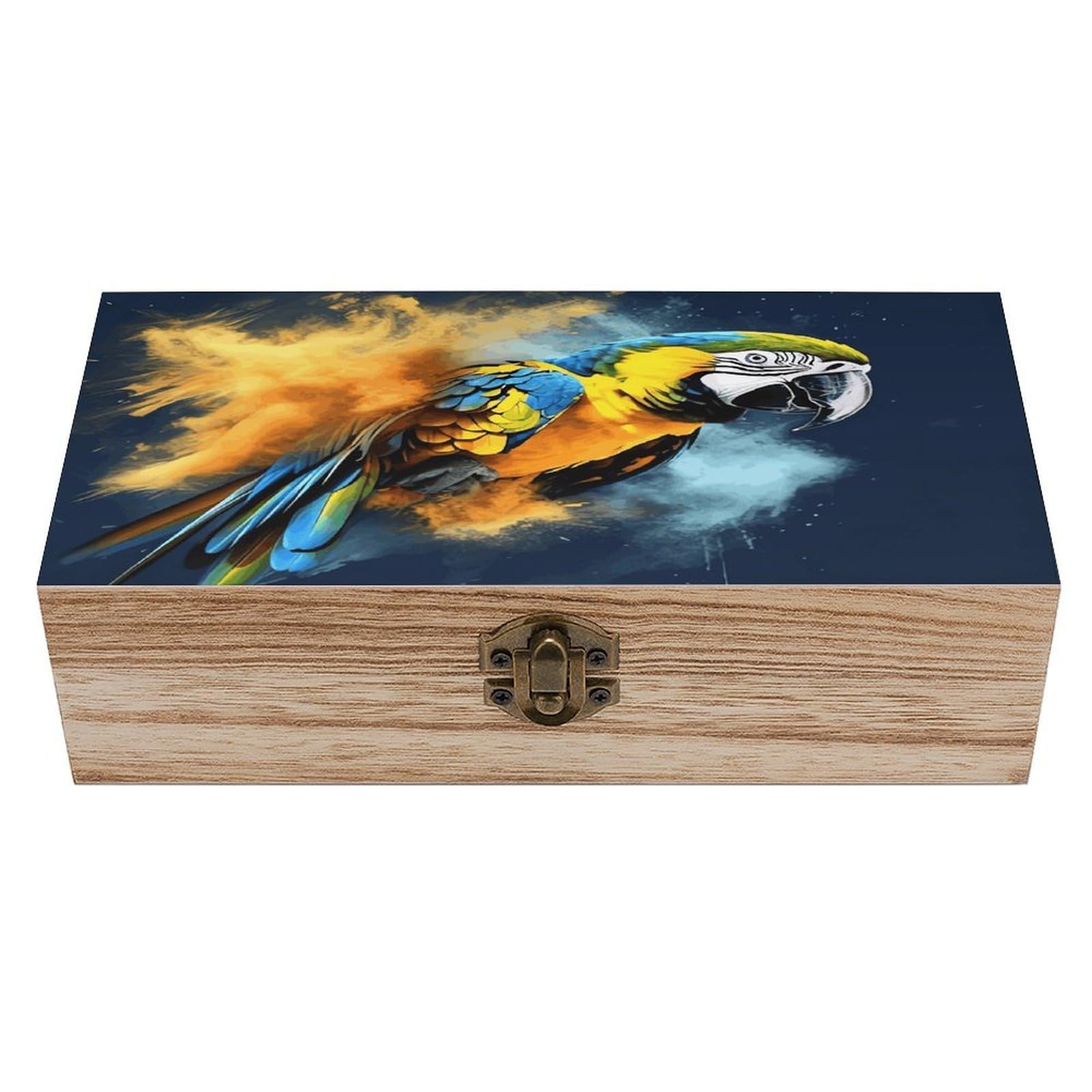 asbwuo Bird Parrot Wood Keepsake Box Wooden Box with Hinged Lid