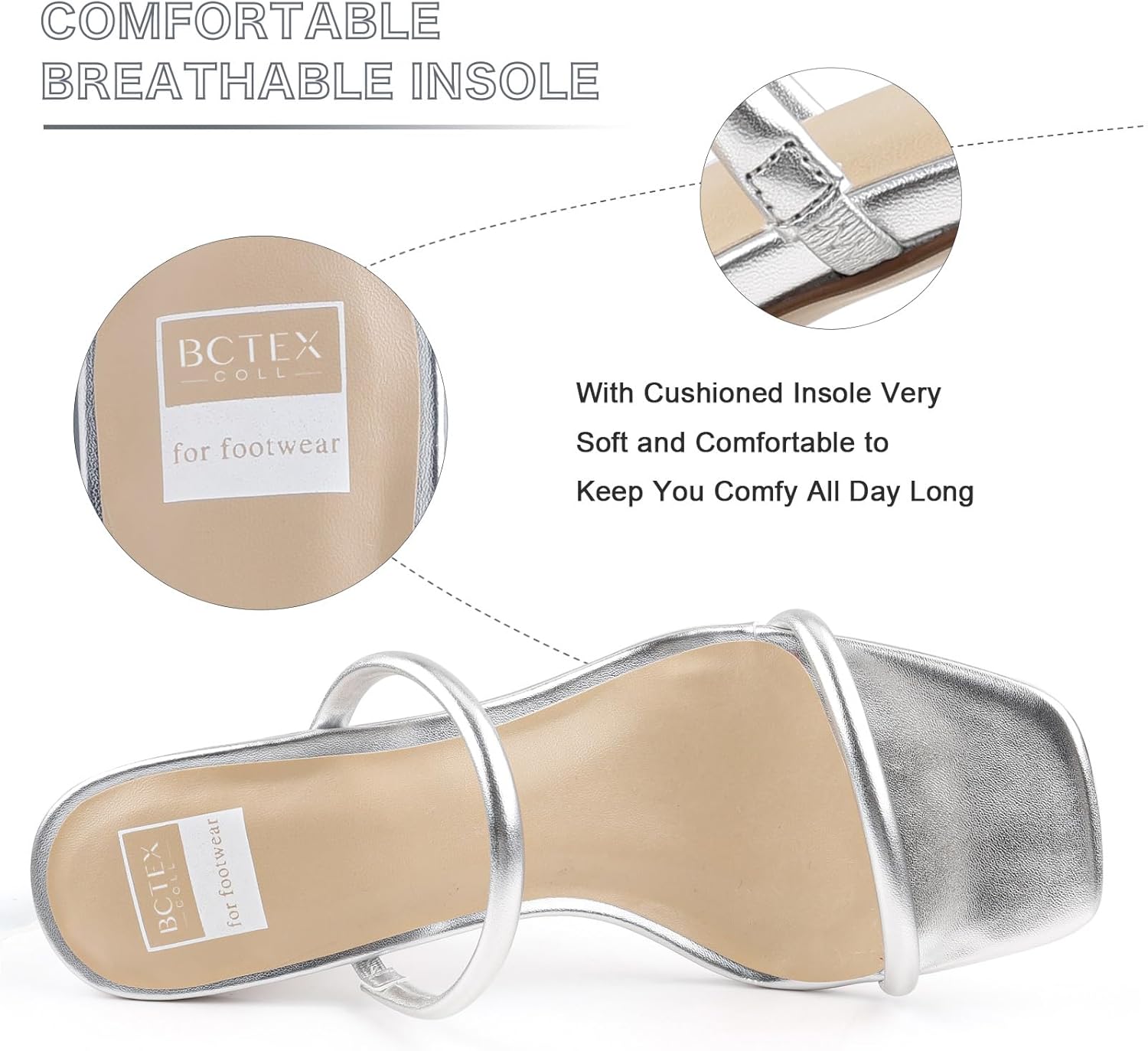 BCTEX COLL Women's High Heeled Sandal Two Strap Square Toe Slip on High-heeled Sandal High Heel Sandal Comfortable for Women - Image 5