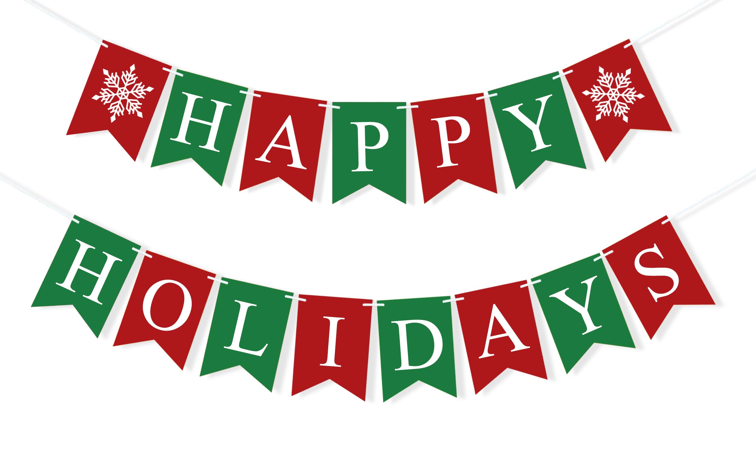 Happy Holidays Banner Merry Christmas Decorations, Green Red Christmas Banner Paper Bunting Xmas Holiday Decorations New Year Outdoor Indoor Home Office Decor