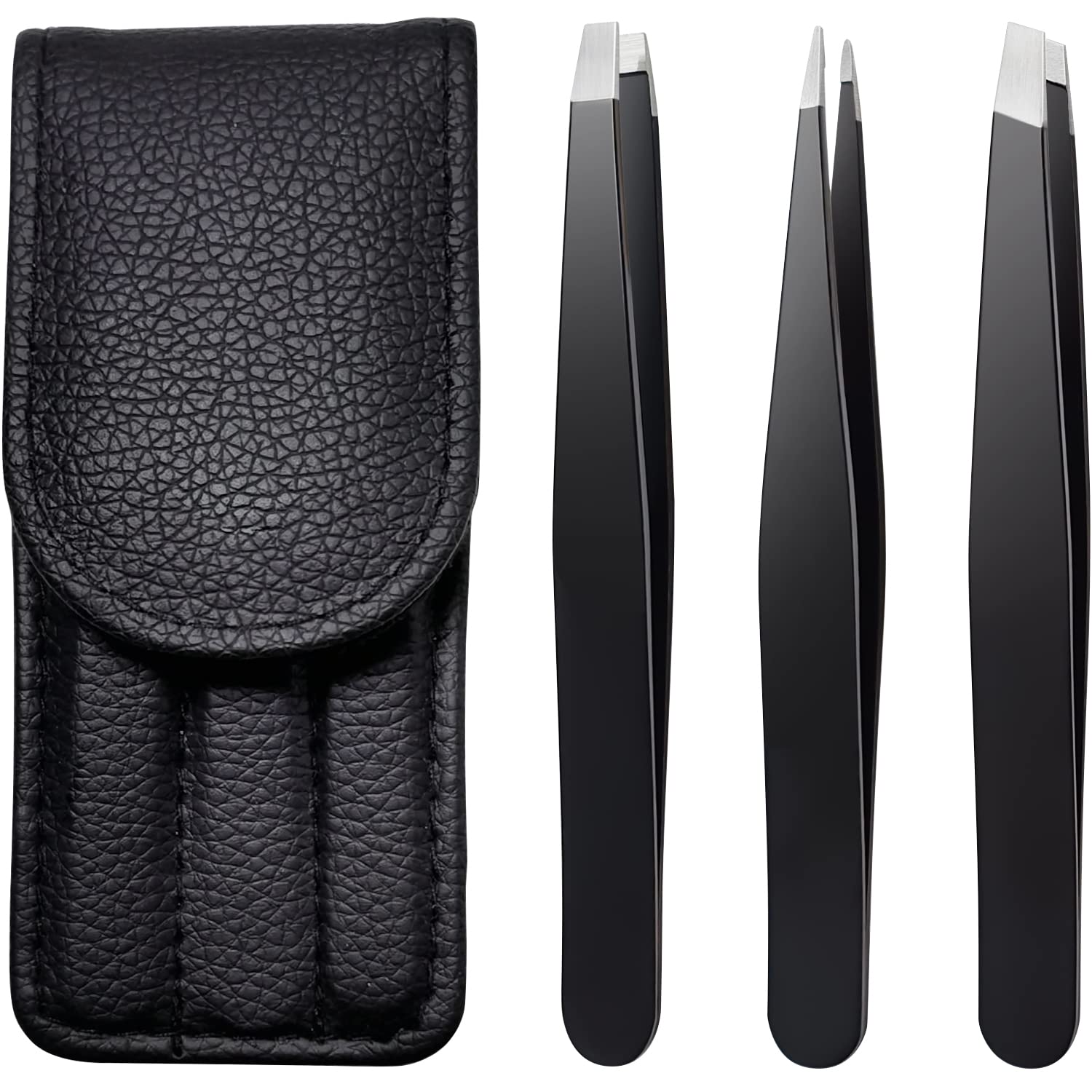 Eyebrow Tweezers Set,Stainless Steel Precision Remover Kit for Facial Hair, Inward Growing Hair and Splinter,Suitable for Women, Men (Black)