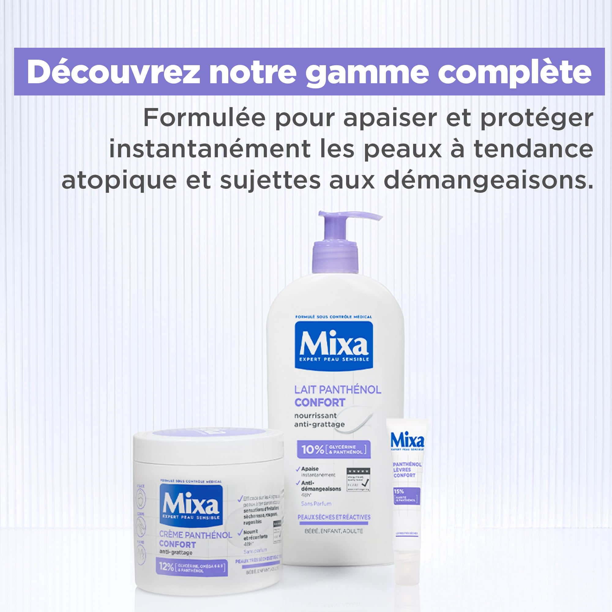 Mixa - Crème Panthénol Confort - Anti-Démangeaisons - Peaux Très Sèches et Réactives - Visage, Corps, Mains - Bébé, Enfant, Adulte Hypoallergénique - Sans Parfum - 400ml