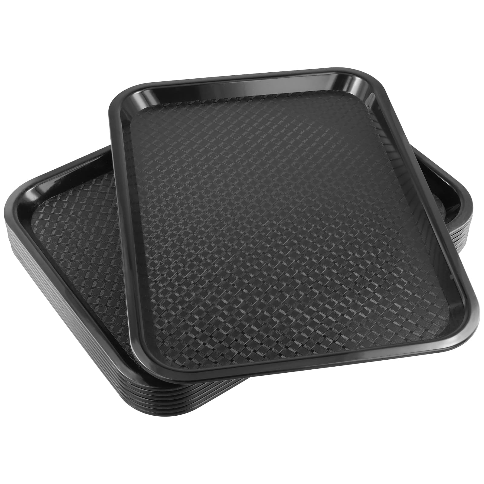 Zeonhak Black 8 Pcs 40 X 30Cm Fast Plastic Food Tray, 16 X 12 Inch Rectangular Drink Food Serving Tray For Cafe Restaurants Cafeteria