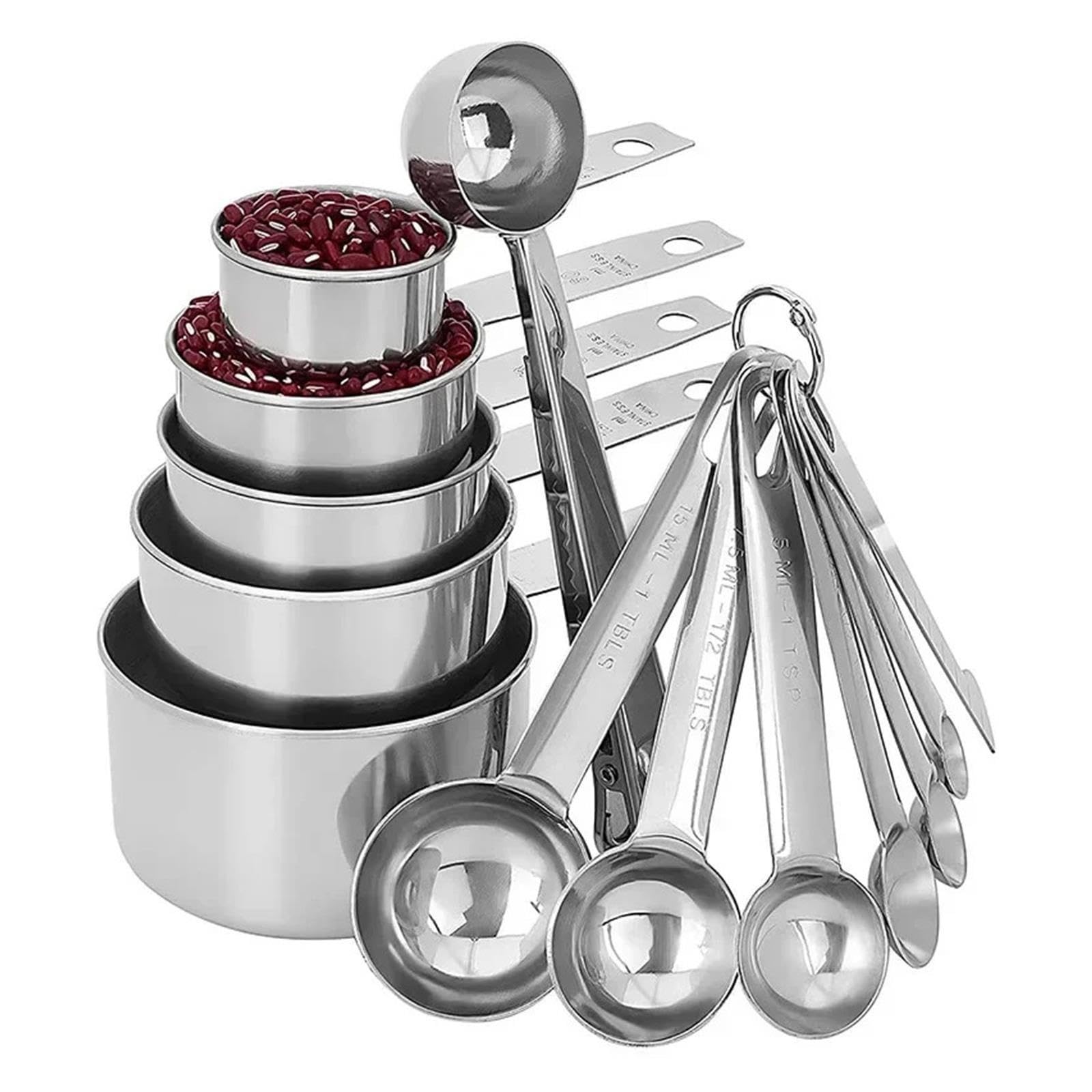Juego apilable de cucharas medidoras de acero inox para hornear | Escala clara; cucharas profundas y alargadas para café y especias(10PCS Set)