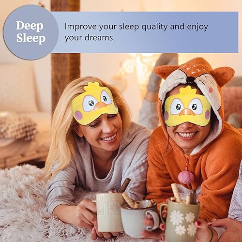 Vista 9 de Lindas máscaras para dormir, máscara de ojos de gato de dibujos animados, máscara de felpa para dormir y venda de viaje, divertida sombra de ojos