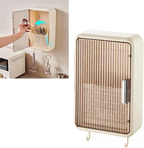 Miniatura 7 de TOPINCN Organizador de palillos montado en la pared, a prueba de polvo, almacenamiento de utensilios de cocina con tapa, adecuado para cucharones,