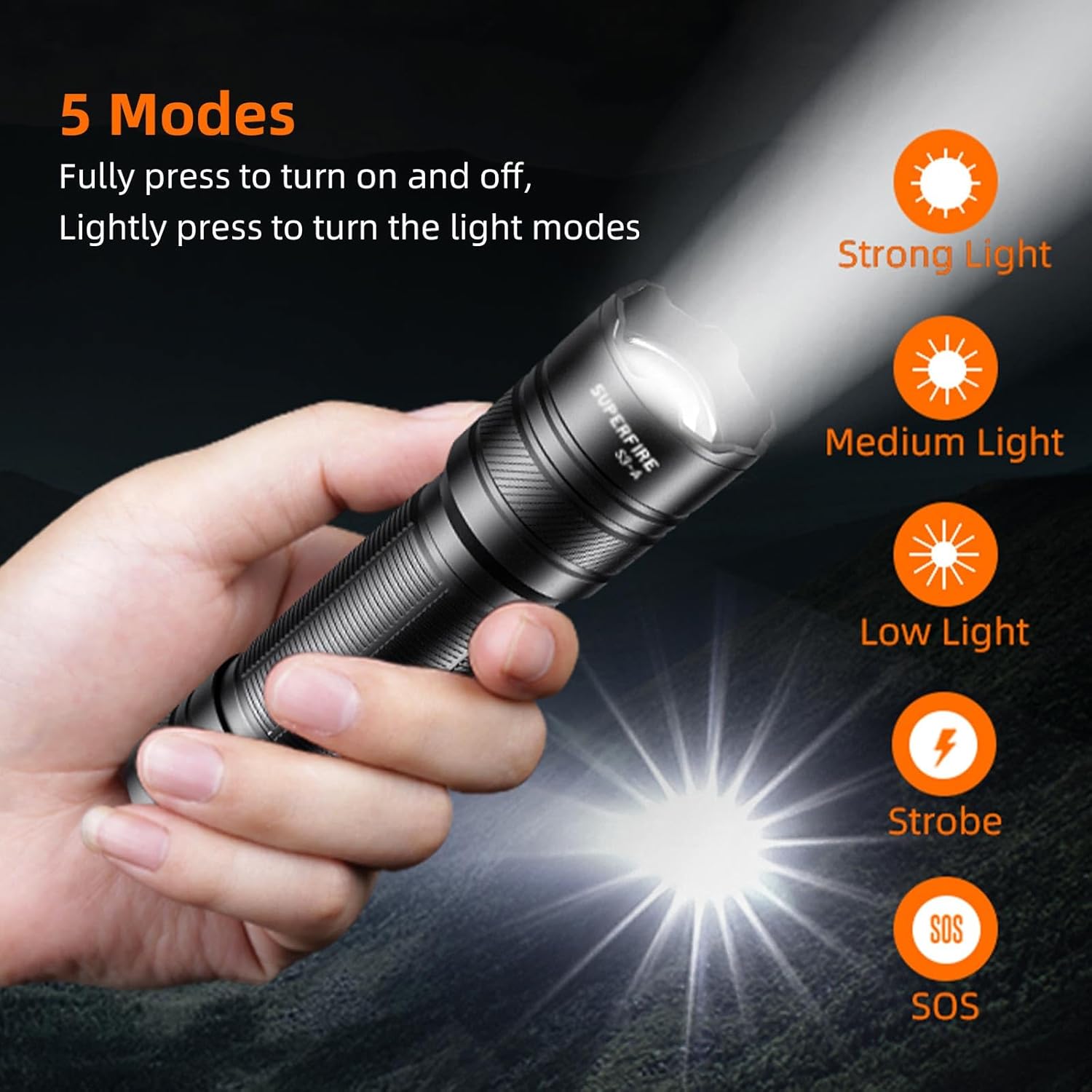 SuperFire LED Mini Flashlight Rechargeable, EDC Flashlight Hight Lumens, Small Tactical Flashlight for Home, Outdoor, Emergence, Rechargeable or AAA Batteries Dual Power Mode (S33-A)