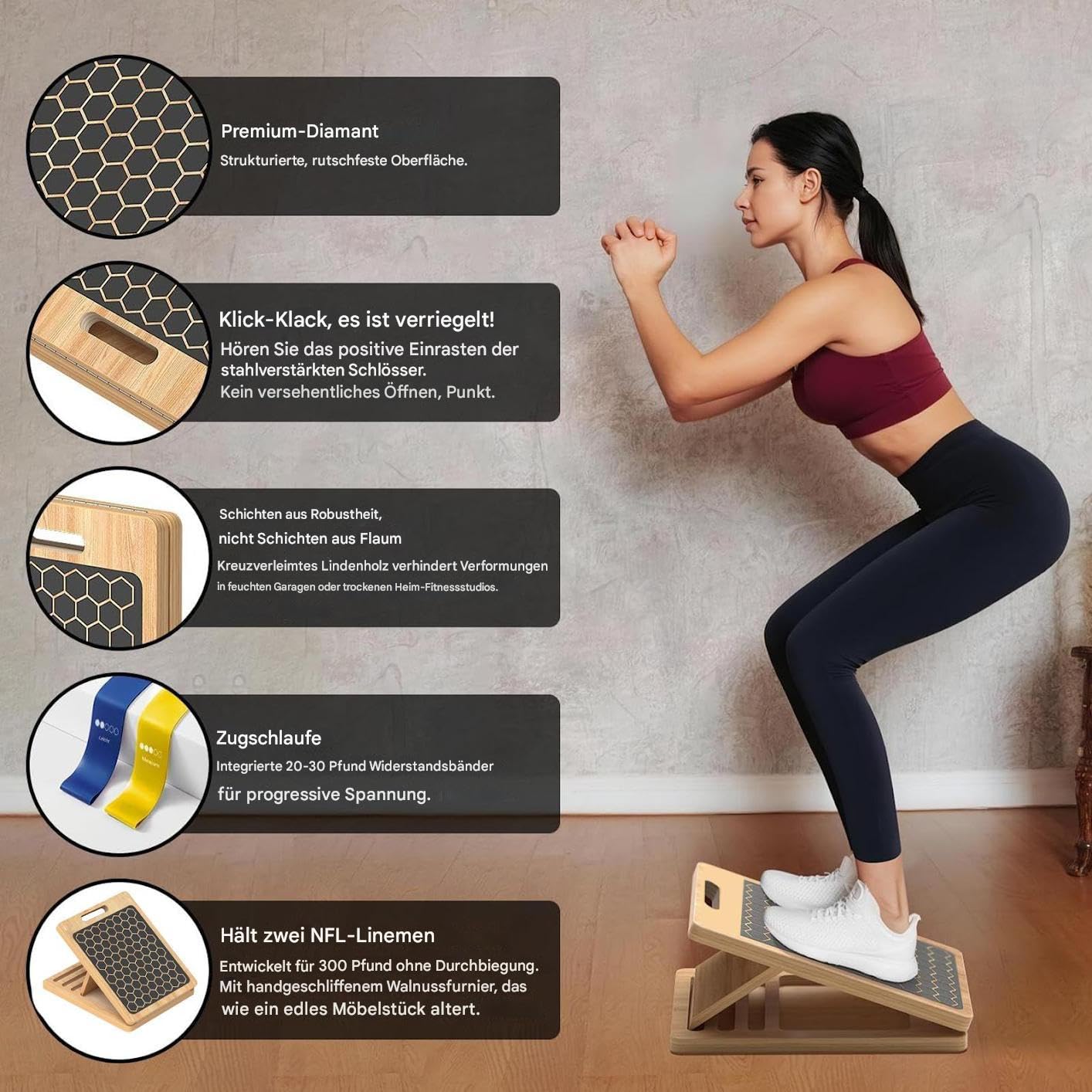 Skośna deska do rozciągania łydek, drewniana, skośna deska do balansowania, składana – przenośny trenażer do ćwiczeń nóg, fitness fitness, klin, do regeneracji mięśni, kończyn, pięt, kostek