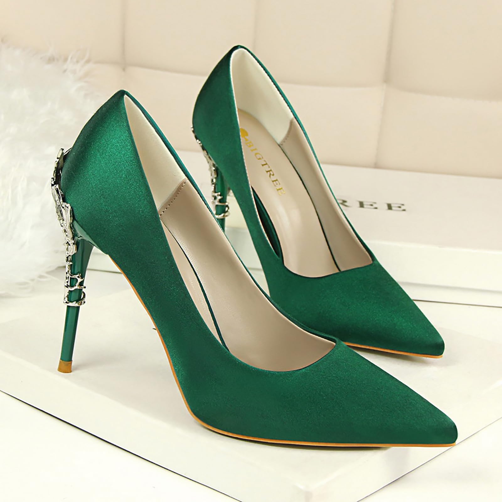 Genérico Bombas de Punta Puntiaguda de 4 Pulgadas para Mujeres, Elegantes Tacones de Tacones para Fiestas y Tacones de Estilete, cómodas Bombas fáciles para Vestimenta de Bodas