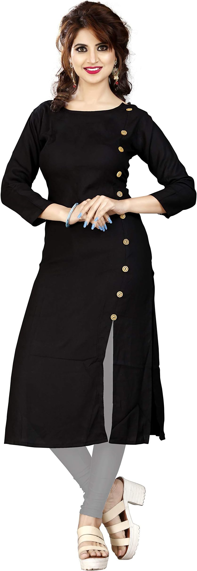 HF HOLYDAY FASHION Women's Plain & Solid Rayon A-Line Kurtis