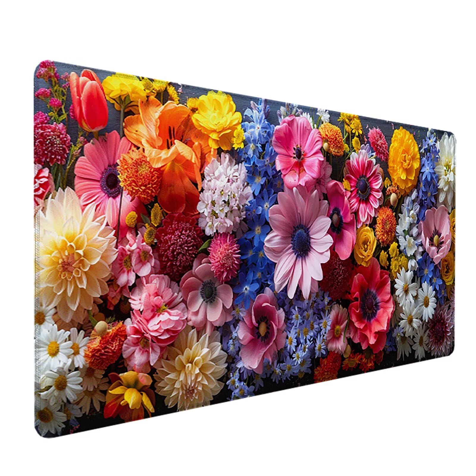 Flor Alfombrilla Ratón Gaming XXL 1500x800mm, Alfombrilla Gaming Rosa Mousepad con Base de Goma Antideslizante, Impermeable Desk Mat para Teclado y Raton, Accesorios Gaming, Regalos de Hombre 1-0