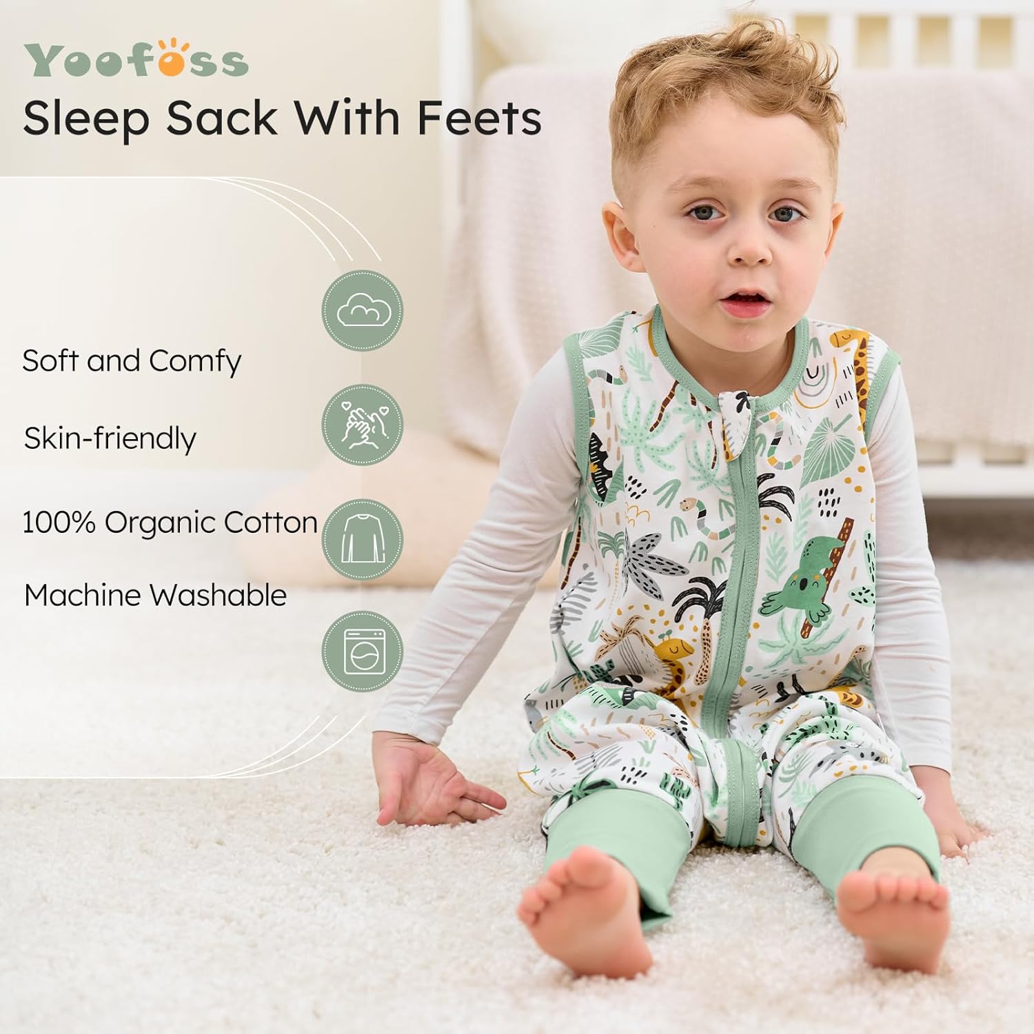 Yoofoss Toddler Sleep Sack With Feet 3-4T 100% Organic Cotton Baby Sleep Sack with Legs Toddler Wearable Blanket with 2-Way Zipper - Image 2