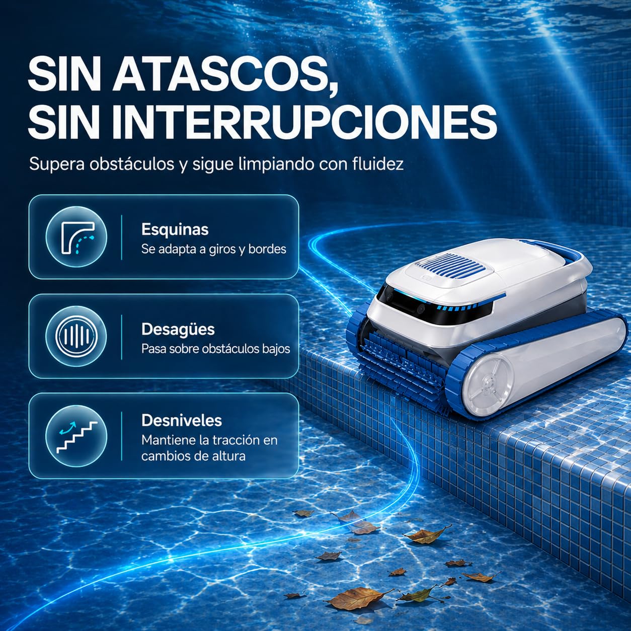 QD40 Robot limpiafondos Piscina sin Cable batería 120 min – Limpia Fondo, Paredes y línea de Agua, navegación Inteligente, Auto Parking, App Bluetooth, Filtro 4L Alta Capacidad