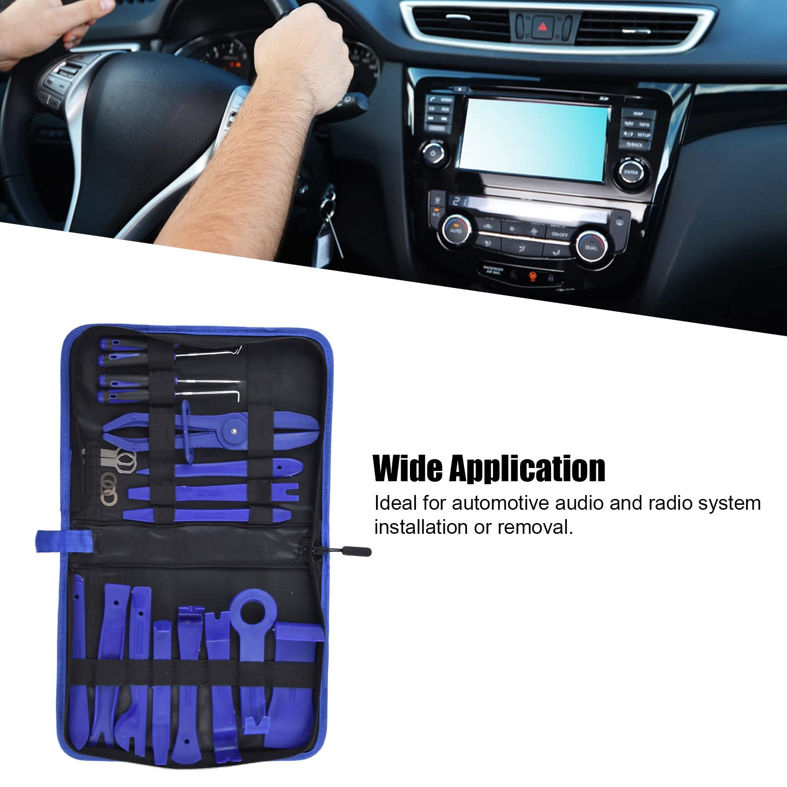 NDNCZDHC 21Pcs Trim Removal Tool, Auto Remover Tool Pry Tool Repair Kit, Car Trim Removal Tool Kit for Panel, Audio, Dash, Window and Upholstery with Storage Bag (Blue)