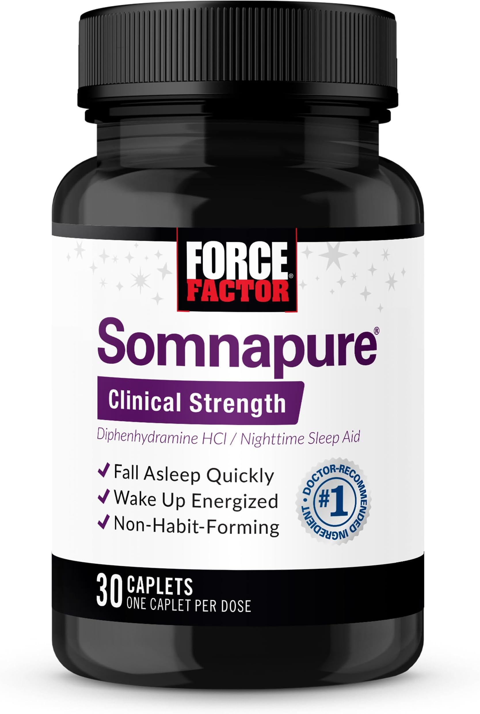 Somnapure Clinical Strength Sleep Aid for Adults, Diphenhydramine HCl, Non-Habit-Forming, Nighttime Sleep Support, Force Factor, 30 Caplets