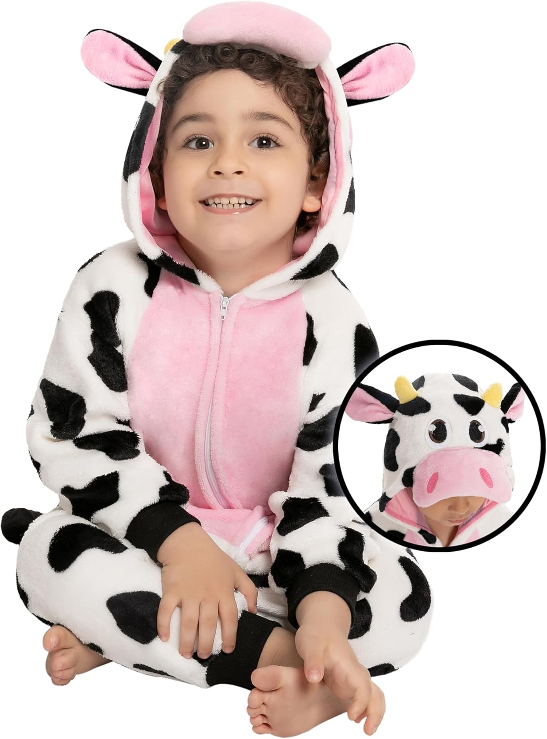 Spooktacular Creations Baby Animal Costume Pajama jumpsuit Hooded Romper Plush Toddler Animal pajamas Dress Up Role Play 6-12 Months Multicolored