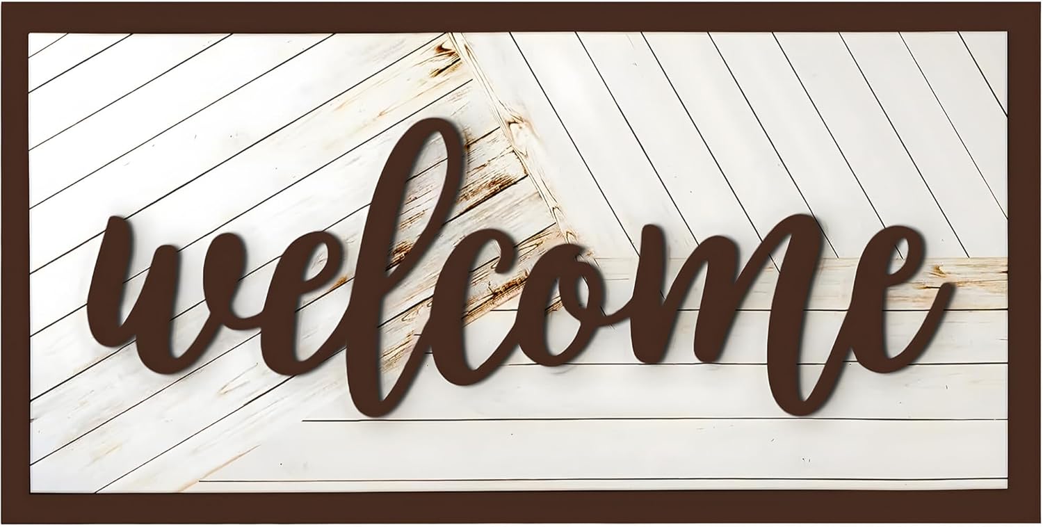 Welcome Sign – 32"x16" Farmhouse Canvas Wall Art with Wooden Frame for Entryway, Living Room, or Office | Large Rustic Horizontal Wall Decor
