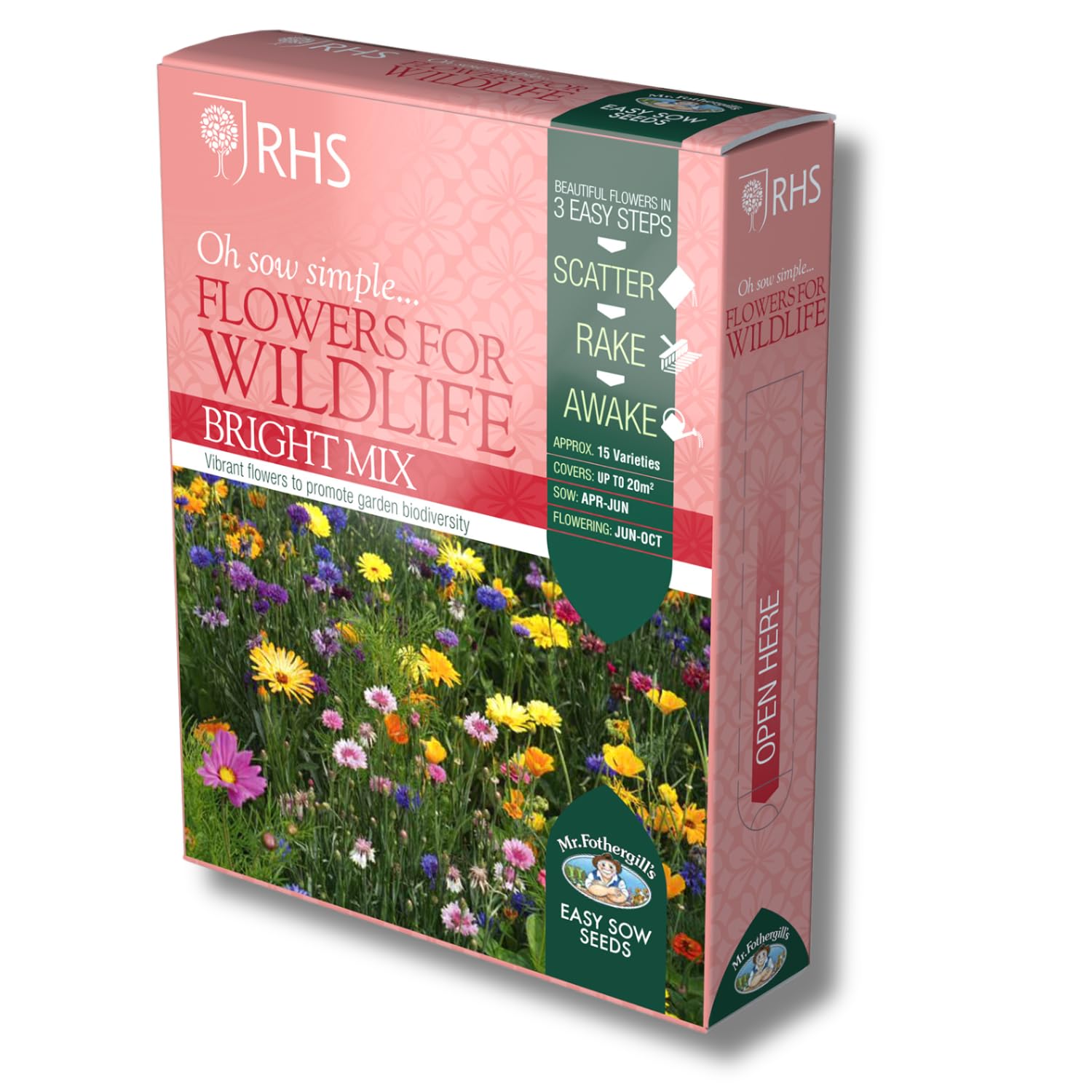 Mr Fothergill’s RHS Flowers for Wildlife Seeds, Bright Flower Seed Mix with Approx 15 Varieties, Long Flowering Display Jun-Oct, Wildlife Friendly Borders and Beds, Nectar and Pollen Rich Mix