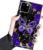 Vista 1 de Funda cuadrada de lujo para 12 Pro Max, funda de rosa mariposa morada compatible con iPhone 12 Pro Max, elegante funda de protección suave contra