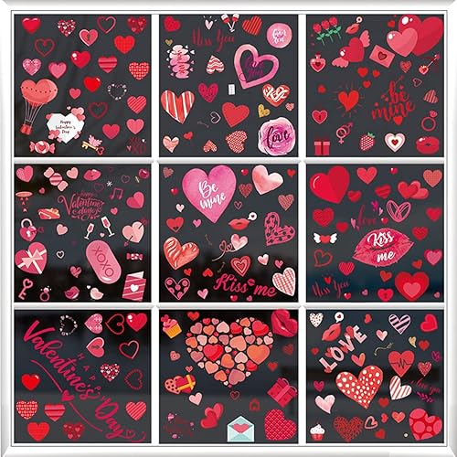 Miniatura 2 de 9 hojas de calcomanías para ventana del día de San Valentín, decoración de ventana de corazón de amor, calcomanías de ventana de San Valentín para