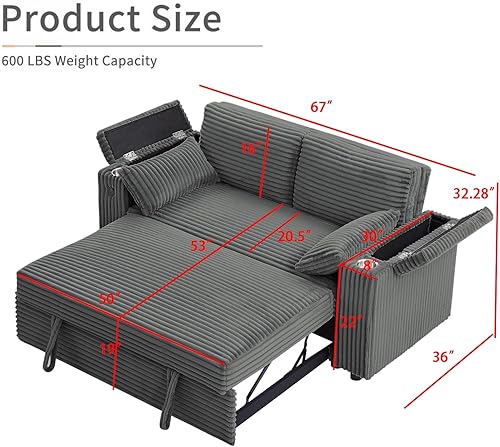 Miniatura 26 de sofá cama de terciopelo de 58 pulgadas, convertible 3 en 1 con bolsa de almacenamiento y respaldo ajustable, perfecto para espacios pequeños, sala 7