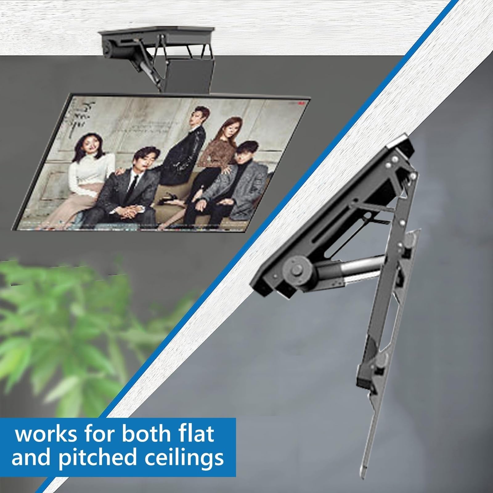 Support de télévision escamotable et motorisé avec Levage Automatique, Fixation Murale réglable au Plafond, Compatible avec Les téléviseurs de 50 à 90 Pouces, et té,