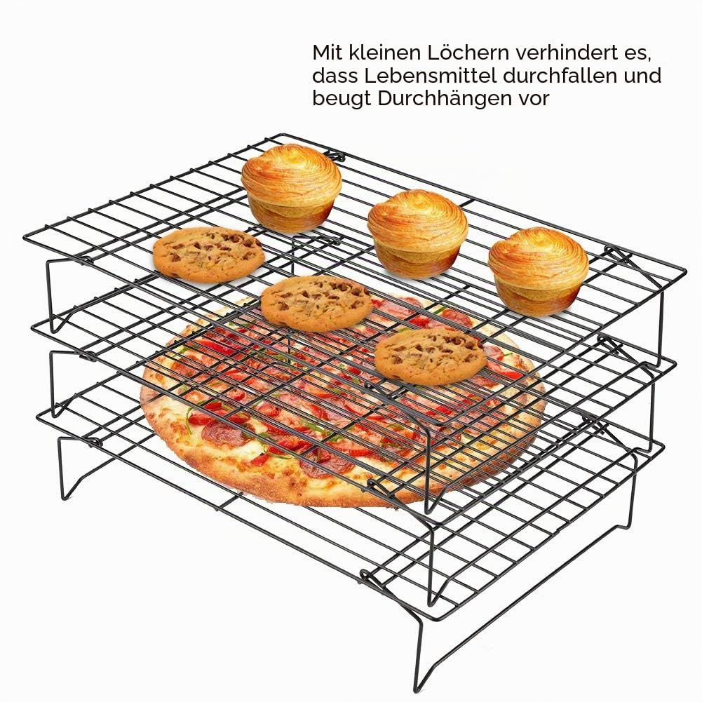 Abkühlgitter, Edelstahl 3-teiliges stapelbares Abkühlgitter Kuchenauskühler, 34 x 24,5 x 19,5 cm Antihaftbeschichtetes Edelstahl-Kühlregal, für Keks/Kuchen/Brot