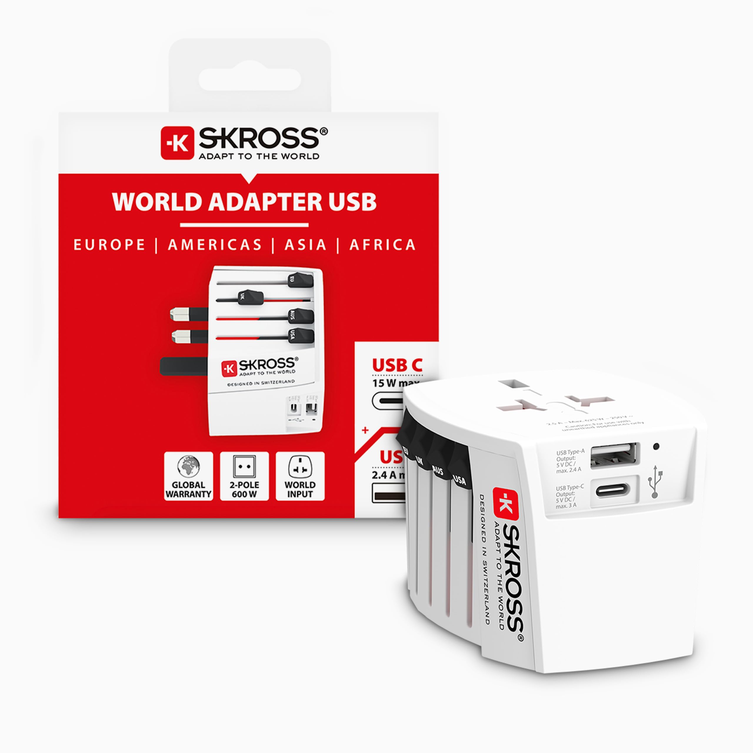 Universal Travel Plug with USB and USB C, 1.302962, White