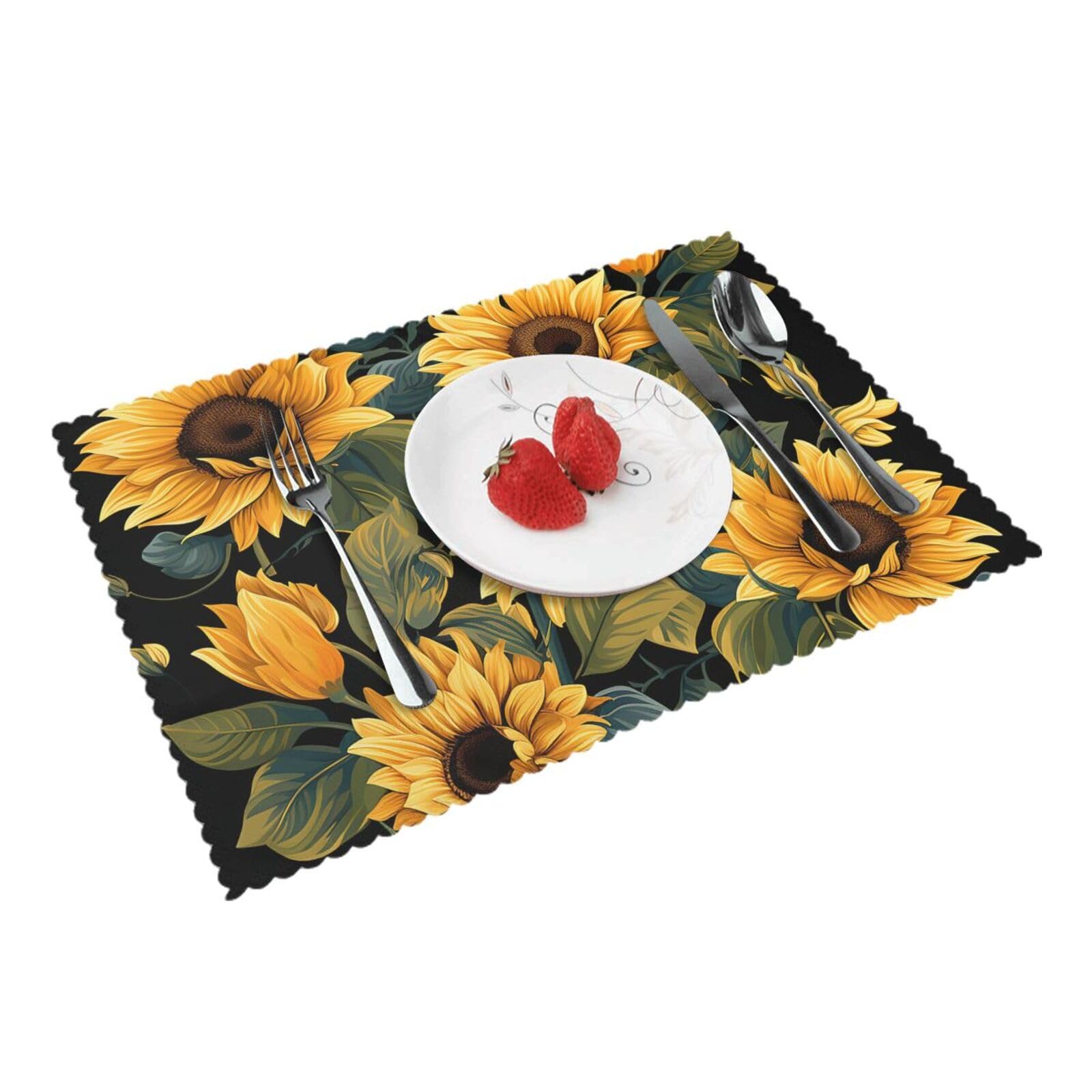 Placemats Set of 4 Heat Resistant Woven Place Mats for Dining Table Sunflowers Placemats Washable Wipeable PVC Table Mats Indoor/Outdoor Place Mats for Party Kitchen Decor 30x45 cm