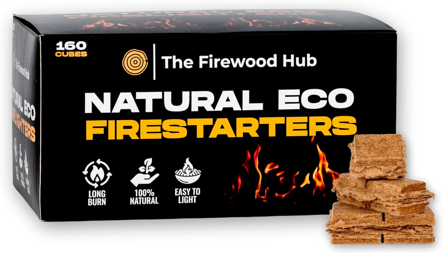 Fire Lighters Natural Firelighters Made from Wood Fibre and Wax, Pack of 160, Long Burn Time