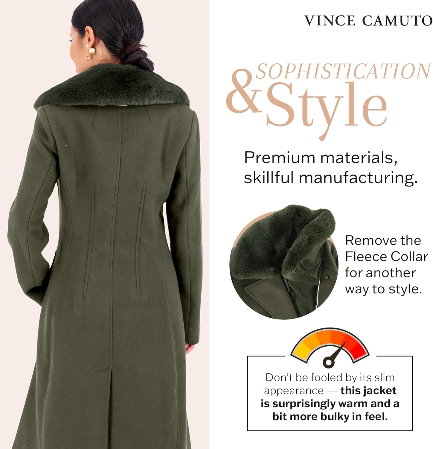 Vince Camuto Winter Coats - Women Double-Breasted Faux Collar Wool Womens Jacket - Image 5
