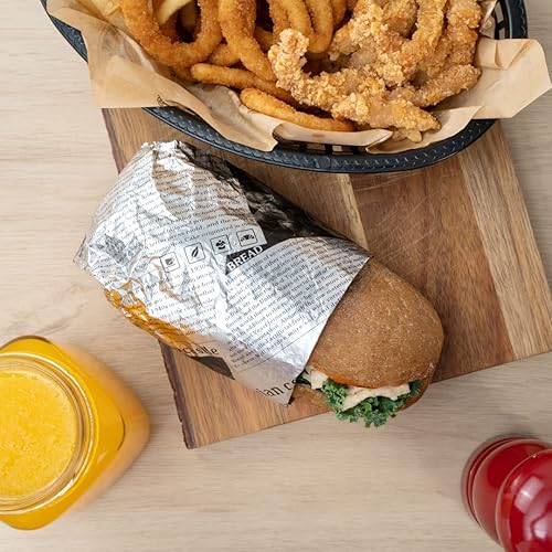 Miniatura 12 de Restaurantware Foil Lux - Envolturas para sándwich de 12 x 12 pulgadas, 500 revestimientos aislados para cestas de alimentos, papel de periódico