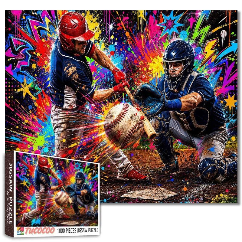 Baseball Player Jigsaw Puzzle Sports Street Art 1000 Pieces for Adults Graffiti Pop Art Sports Fan Baseball Lover Gift Challenging Family Activity Games Colorful DIY Craft for Home Decor โ image 1