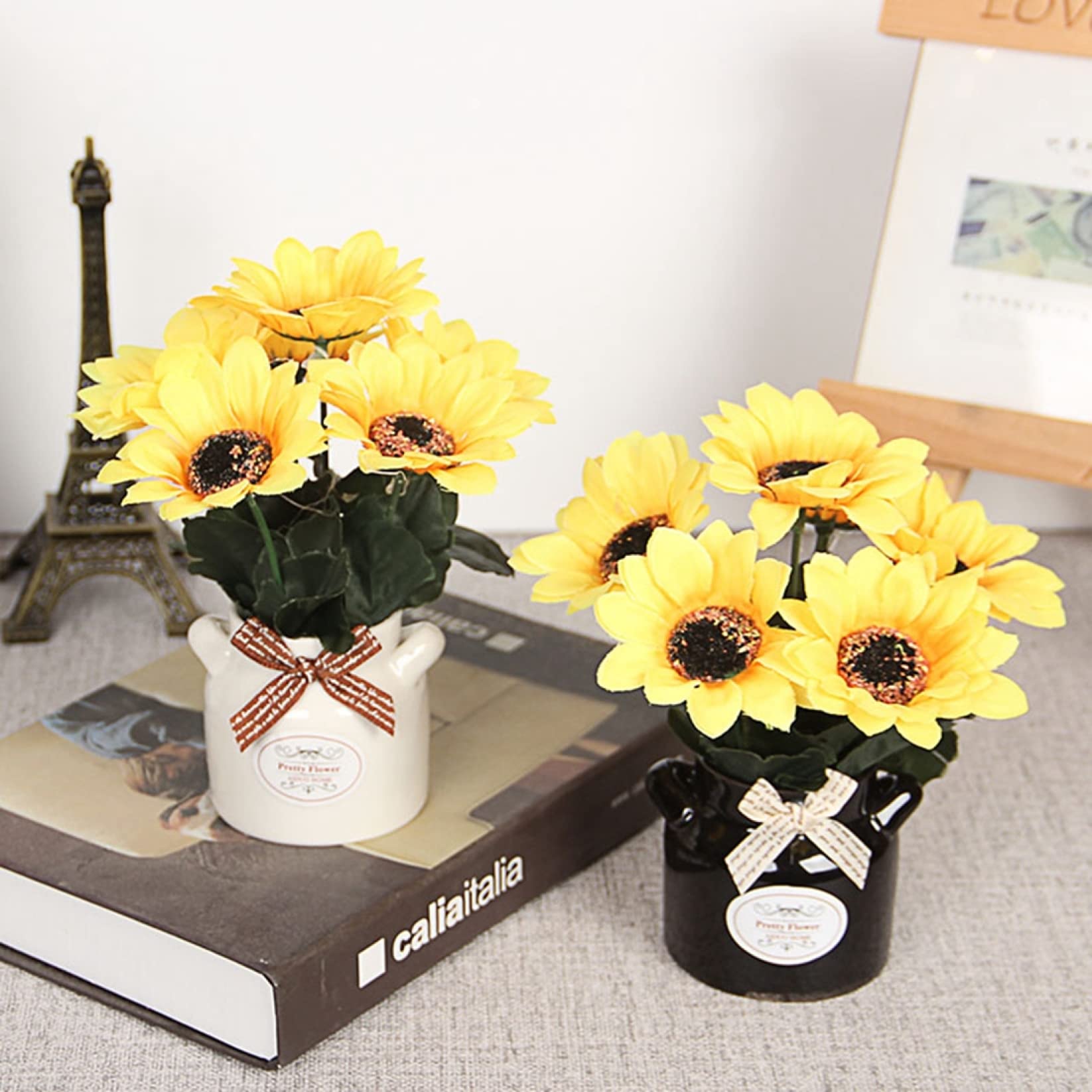 Amazon｜向日葵 造花 ひまわり 田園風 牛乳瓶のセラミック花瓶付き