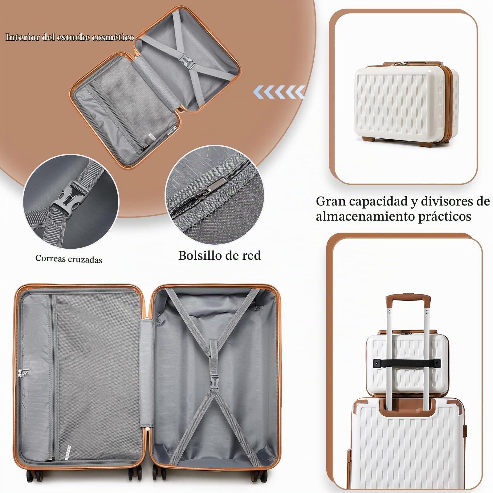 Sea choice Juego de 3 Maletas con Estuche para Cosméticos ABS+PC Maleta de Cáscara Dura con Cerradura TSA 8 Ruedas Giratorias Juegos de Viaje 4 Piezas