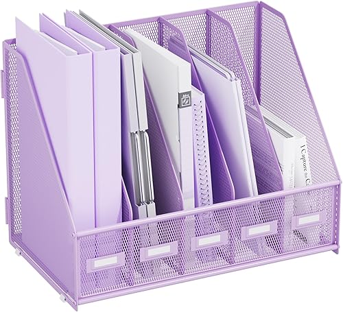 Miniatura 8 de Marbrasse Organizador de archivos de escritorio con 5 compartimentos verticales, soporte de malla para archivador de revistas, para oficina, hogar,