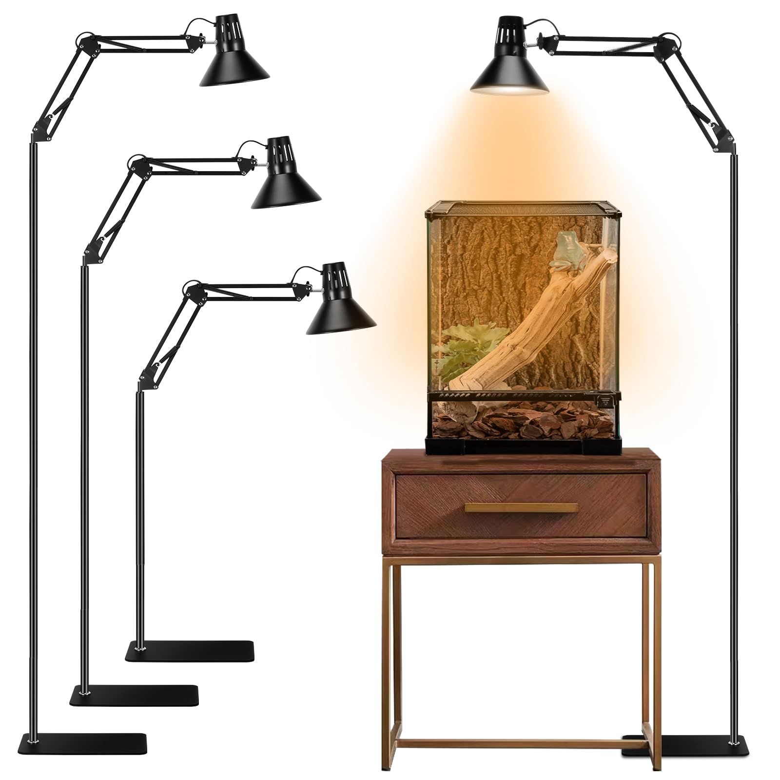 Reptile Heat lamp Reptile Light Fixture with Heat Lamp Stand,Height Range from 15.7inch to 74.3inch with 360°Adjustable Swing Arm for Bearded Dragon Turtles Snake and Chicks