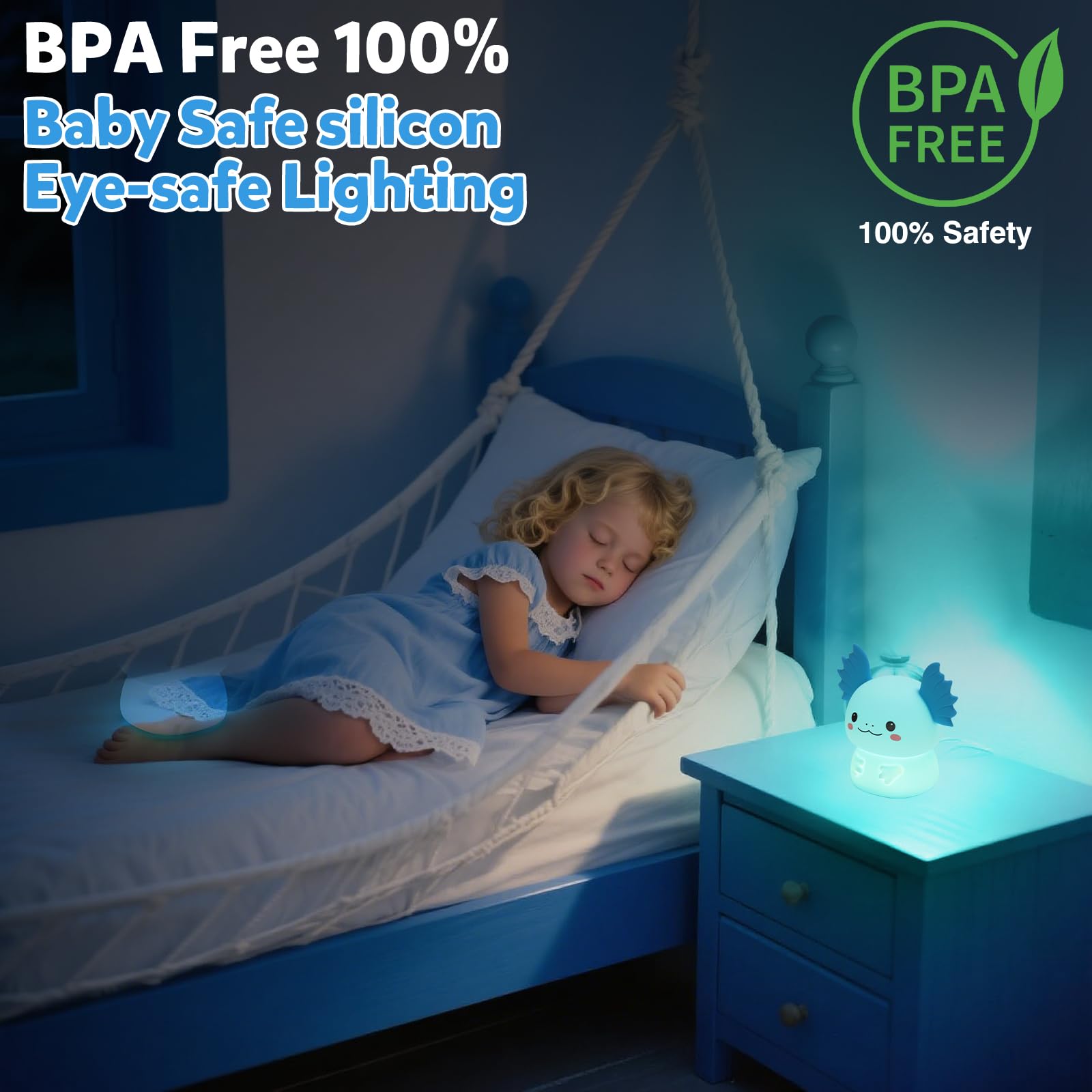Bonita luz nocturna de ajolote para niños, 7 colores cambiantes y 3 niveles de brillo ajustables, lámpara de noche de silicona recargable, lámpara de noche de animales para habitación de