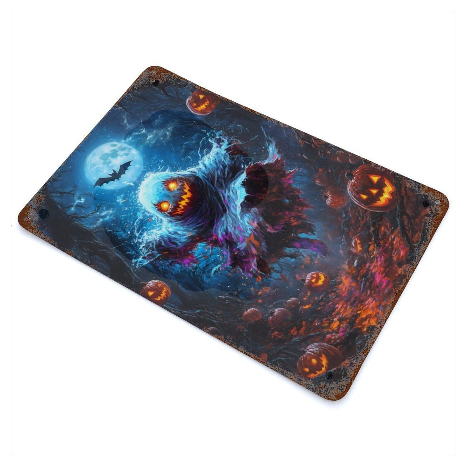 Halloween Ghost in Forest 11.8"x7.9" Vintage Rust Metal Sign, Shabby Chic Decor for Garage, Bar And Workshop Decor