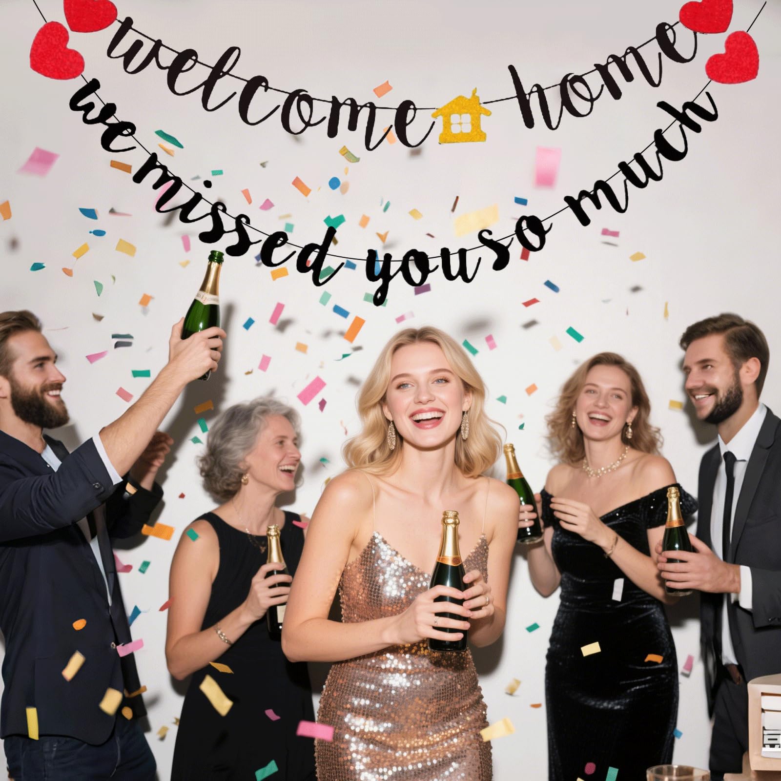 ALEGRE Welcome Back decoratieve ballonnen, welkomstslinger voor thuis, decoratieset met banner achter en confettiballonnen, welkomstdecoratie voor babyshower, feest ALEGRE Welcome Back decoratieve ballonnen, welkomstslinger voor thuis, decoratieset met banner achter en confettiballonnen, welkomstdecoratie voor babyshower, feest