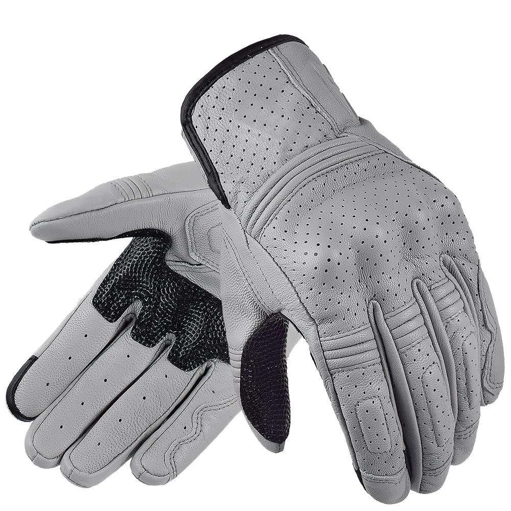 Gants Moto Gants de Moto rétro en Cuir véritable Moto Gants imperméables Gants de Protection de Moto Gants de Motocross Gris Gant Moto (Color : 3, Size : M)