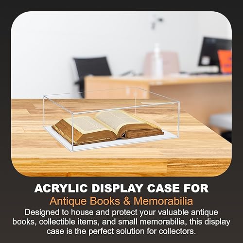 Vista 163 de Better Display Cases Versátil vitrina de acrílico transparente - Caja rectangular grande con base blanca 18" x 12" x 3" (BK09)