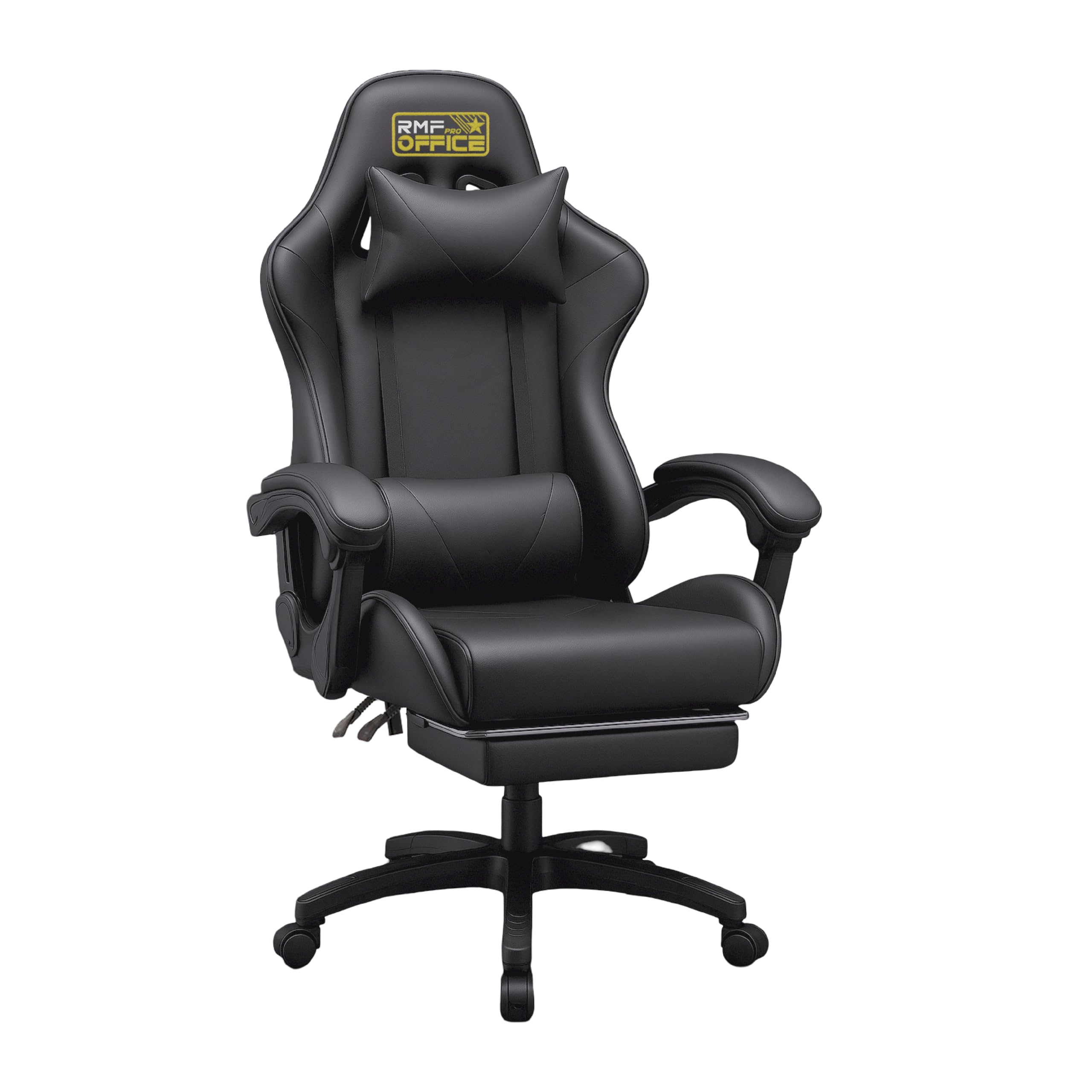 RMF Sedia Gaming Professionale Ergonomica Reclinabile, Poltrona Gaming Seduta Comoda e Rilassante con Poggiapiedi - Sedia per Gamer con Ruote Girevoli, Altezza Regolabile Nero