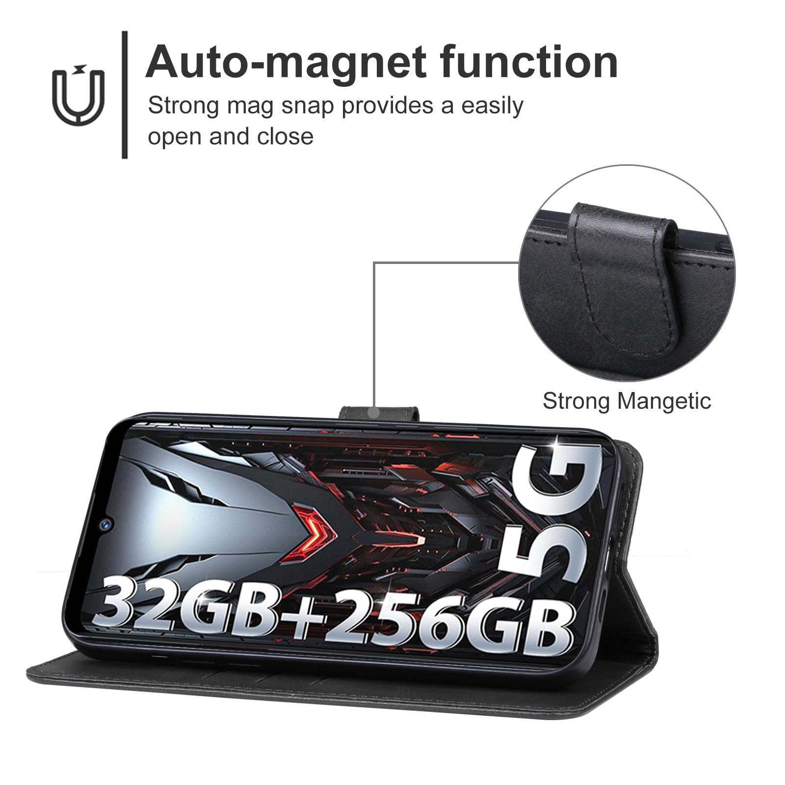MEMELOKA Cover Per Doogee S200 Ultra/S200/S200X/S200 Plus – Custodia In Pelle Con Porta Carte E Supporto, Chiusura Magnetica (Nero)