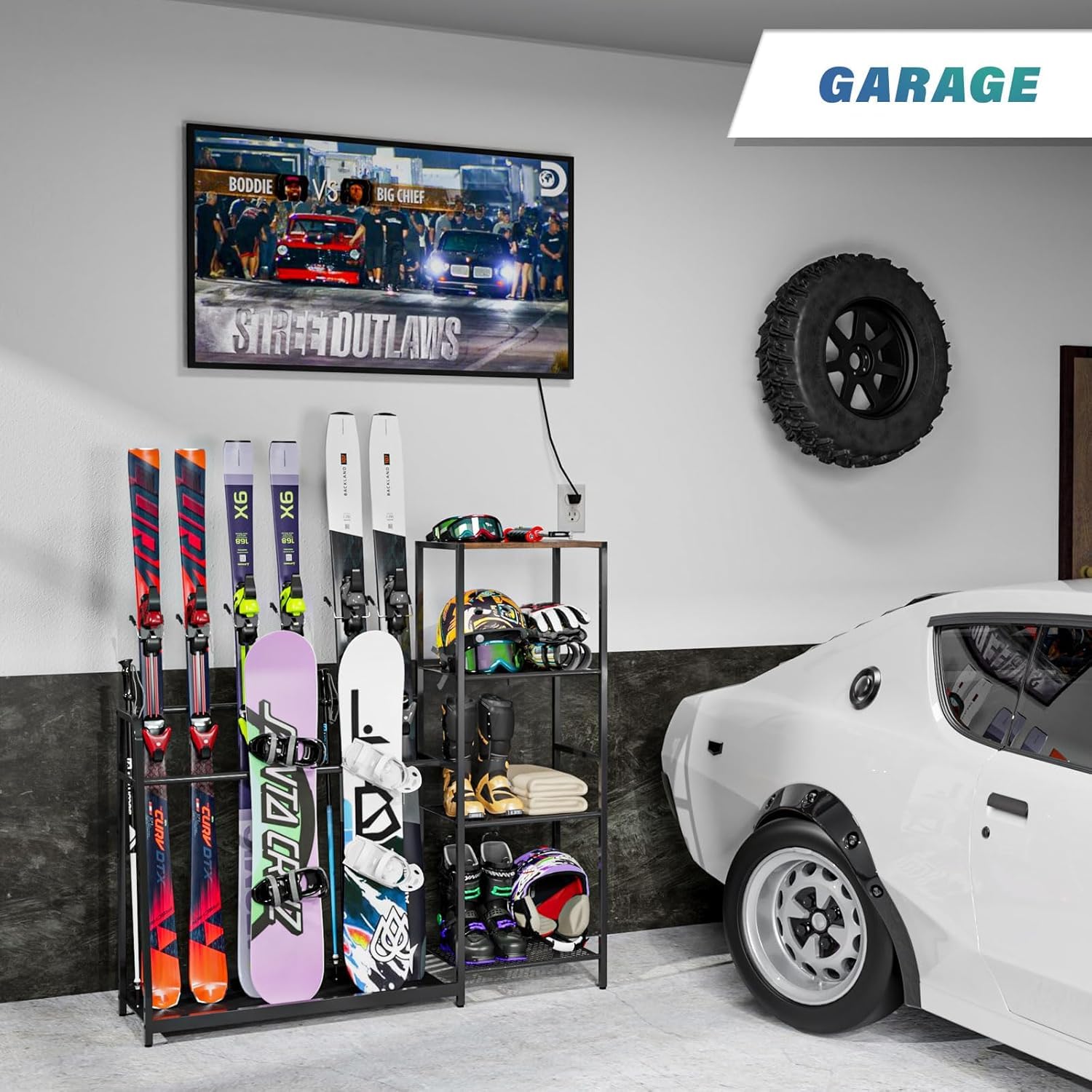 Support de skis en acier, étagère de rangement pour garage, porte-skis autonome