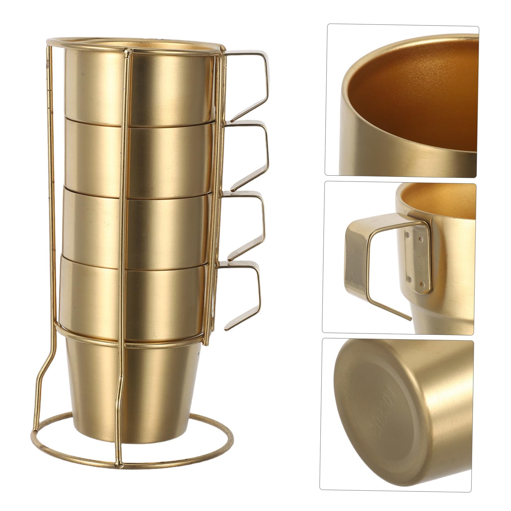 BESTOYARD Stapelbare Camping Kaffeebecher aus Edelstahl Doppelwandig 300ml mit Becherhalter und Henkel für Camping und Outdoor Abenteuer