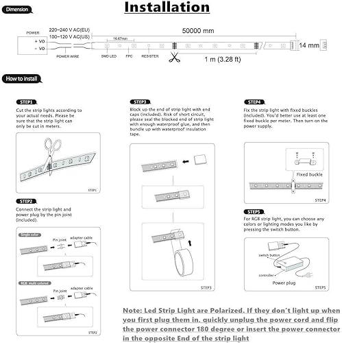 Miniatura 8 de KERTME Tira de luces LED blancas tipo 5050-60 CA de 110-120 V, flexible, impermeable, regulable, multimodos de luz LED + control remoto de 23 teclas