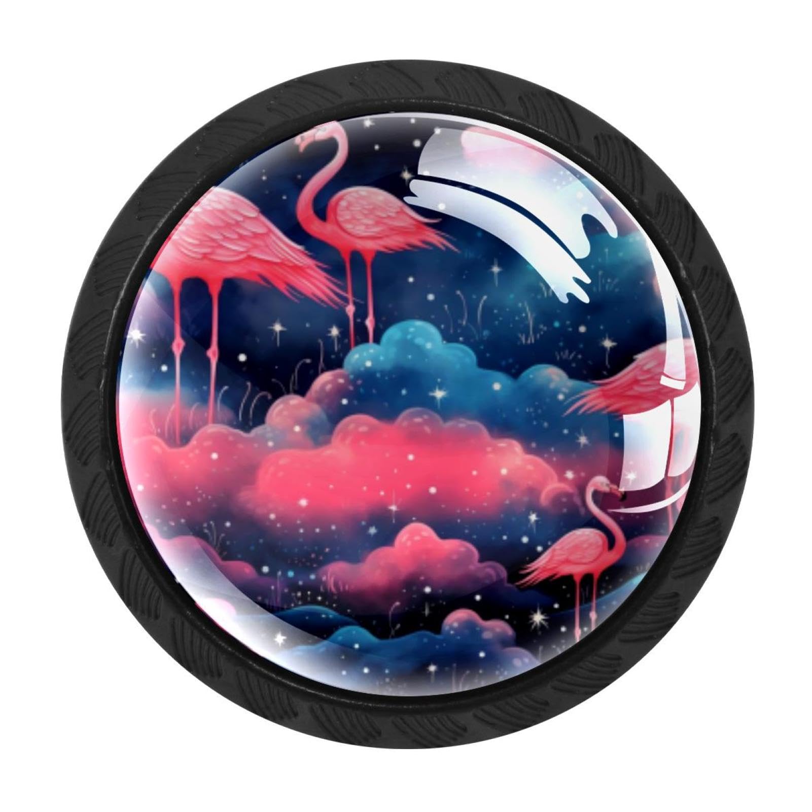 Chenzzzz Multicolored 09 4 Pack Cabinet Knobs Black Drawer Knobs Round Kitchen Cabinet Knobs Starry Flamingos Cabinet Handles Hardware Dresser Knobs And Pulls For Bathroom Cabinets