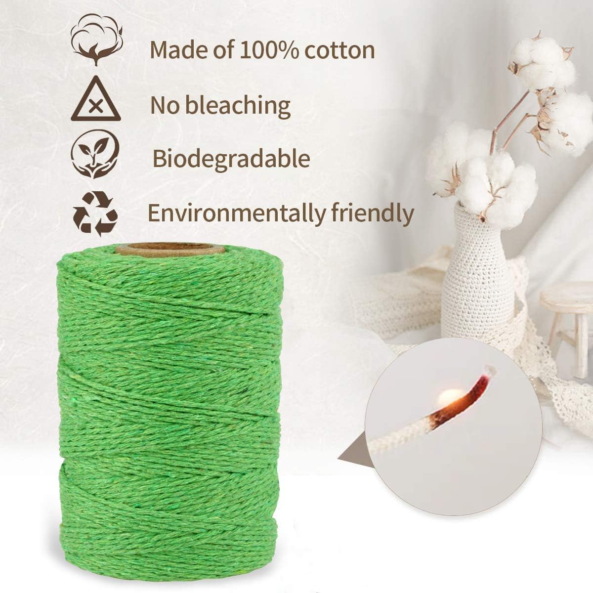 DeeCoo Macrame Cord 4mm x 328yd | 100% Natural Cotton Macrame Rope | 4 Strand Twisted Cotton Cord for Handmade Plant Hanger Wall Hanging Craft Making Bohemia Dream Catcher DIY Craft Knitting (Green)