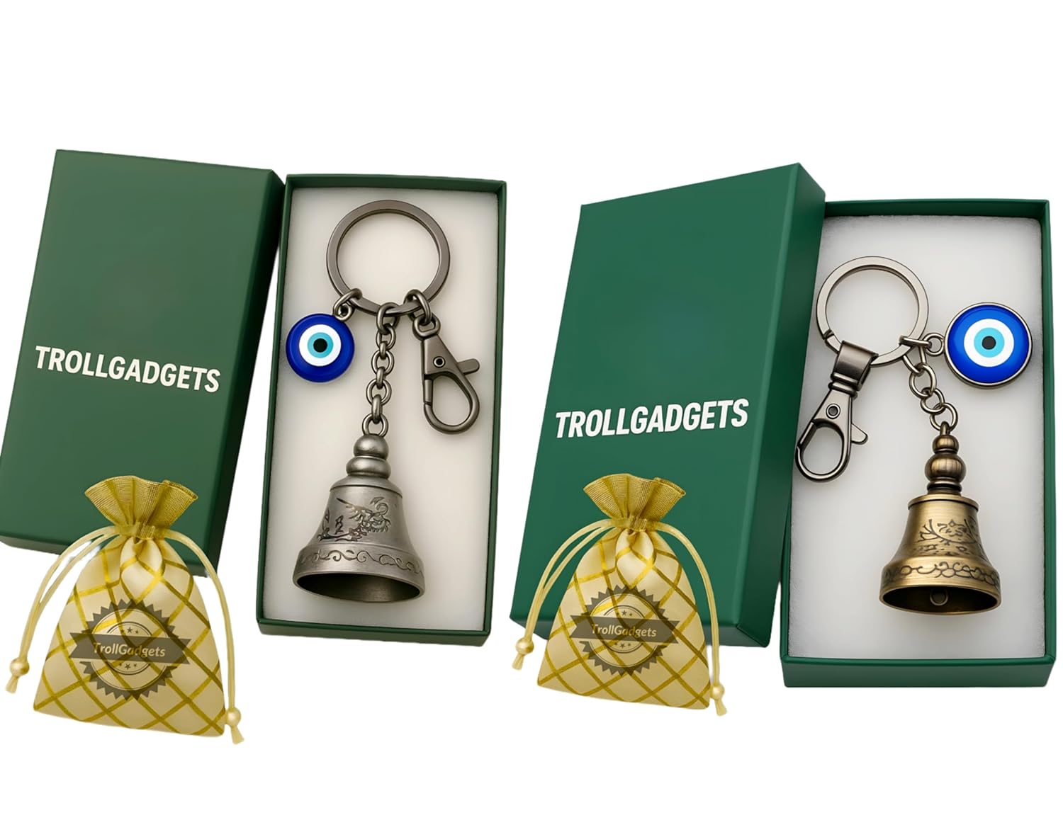 Combo of 2 Guardian Bell Keychain for Bike & Car | Tibetan Texture Bell Keychain with Evil Eye & Hook Combo of 2 Guardian Bell Keychain for Bike & Car | Tibetan Texture Bell Keychain with Evil Eye & Hook