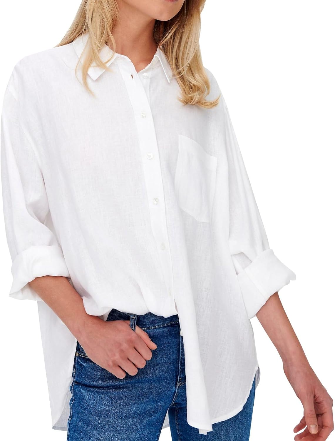 ONLY Women’s Onltokyo L/S Linen Blend Shirt PNT Noos Blouse, Moonbeam, S